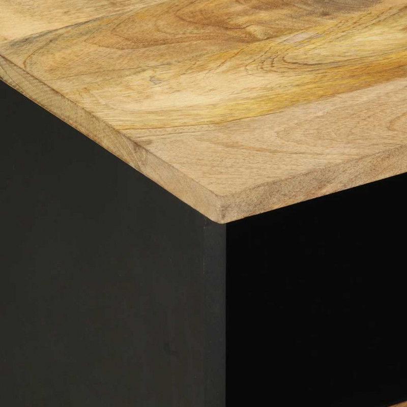Szafka nocna, czarna, 40x33x46 cm, lite surowe drewno mango