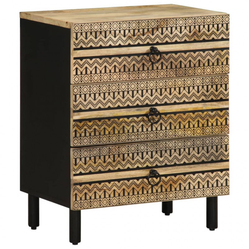 Szafka nocna, czarna, 50x33x62 cm, lite surowe drewno mango
