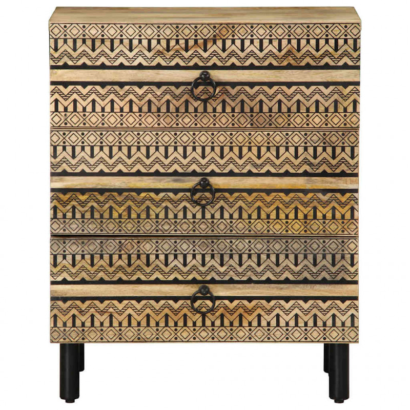 Szafka nocna, czarna, 50x33x62 cm, lite surowe drewno mango