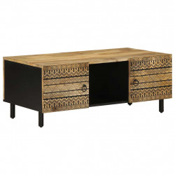 Stolik kawowy, czarny, 100x54x40 cm, lite surowe drewno mango