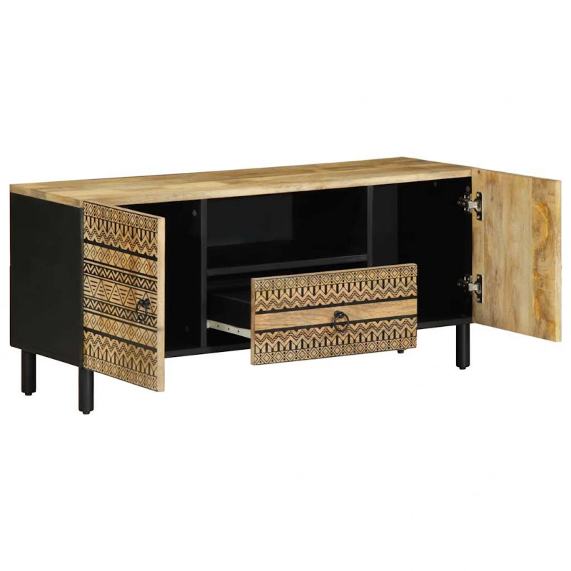 Szafka pod TV, czarne, 105x33,5x46 cm, lite surowe drewno mango
