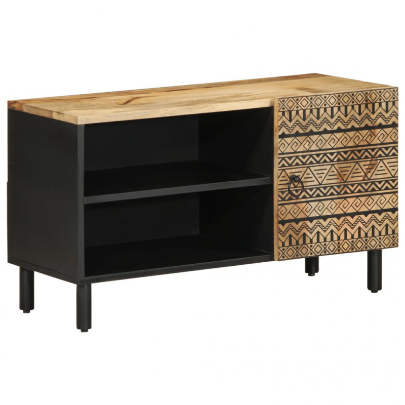 Szafka pod TV, czarne, 80x33,5x46 cm, surowe lite drewno mango