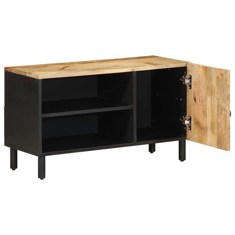 Szafka pod TV, czarne, 80x33,5x46 cm, surowe lite drewno mango