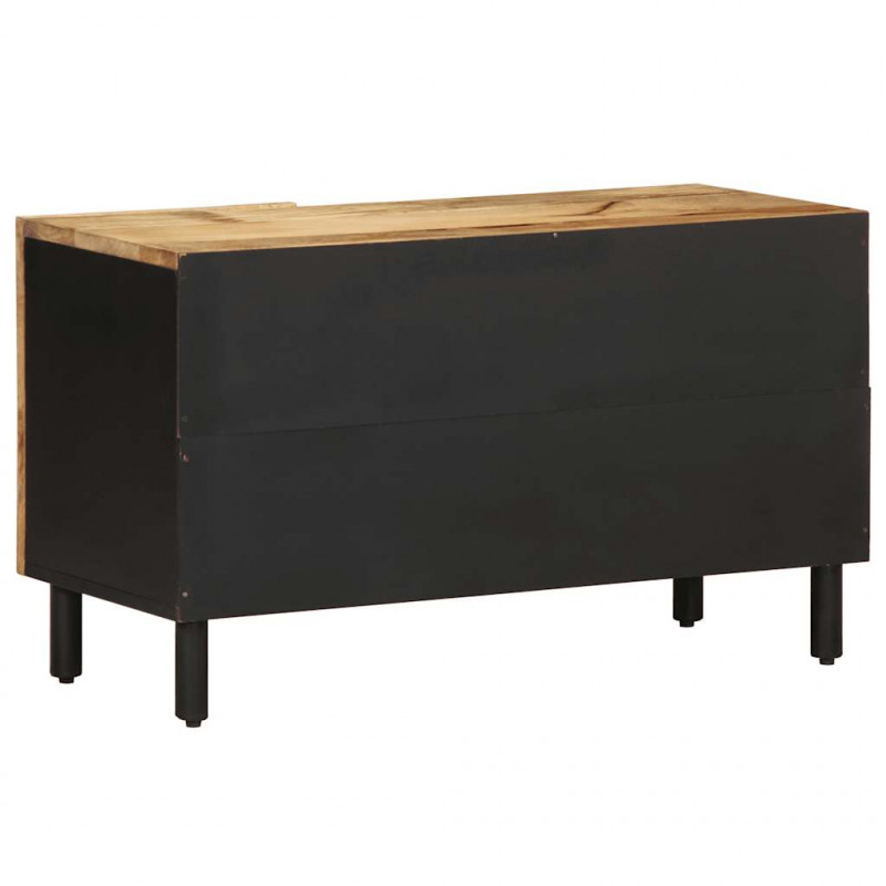 Szafka pod TV, czarne, 80x33,5x46 cm, surowe lite drewno mango