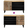 Szafka pod TV, czarne, 80x33,5x46 cm, surowe lite drewno mango