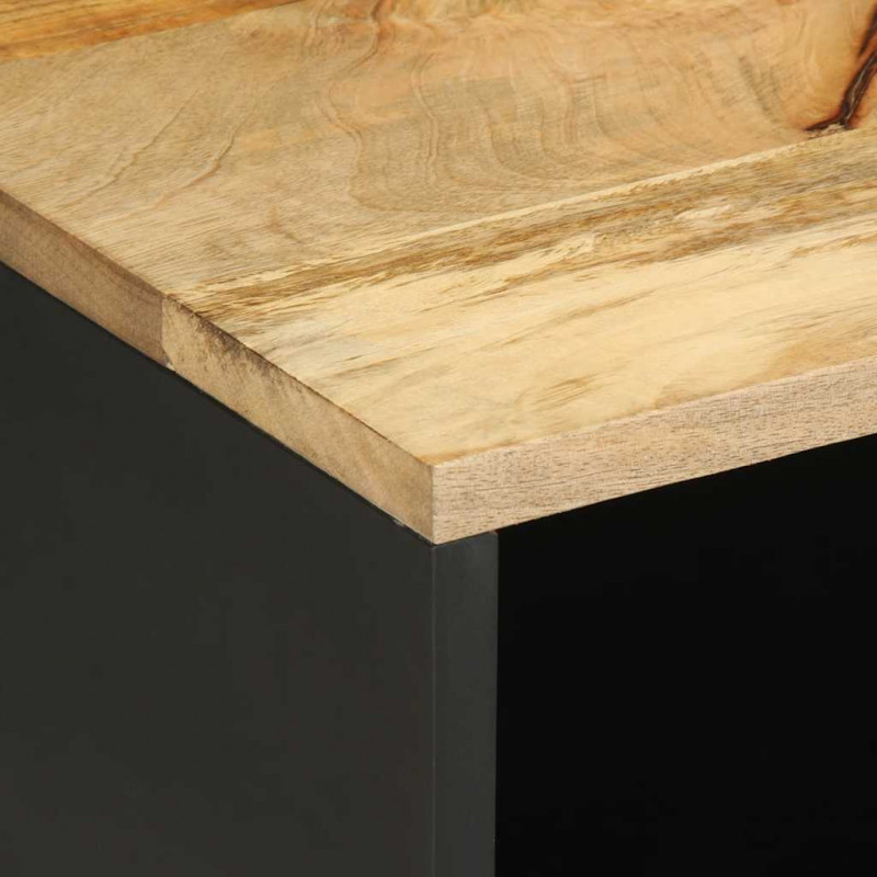 Szafka pod TV, czarne, 80x33,5x46 cm, surowe lite drewno mango