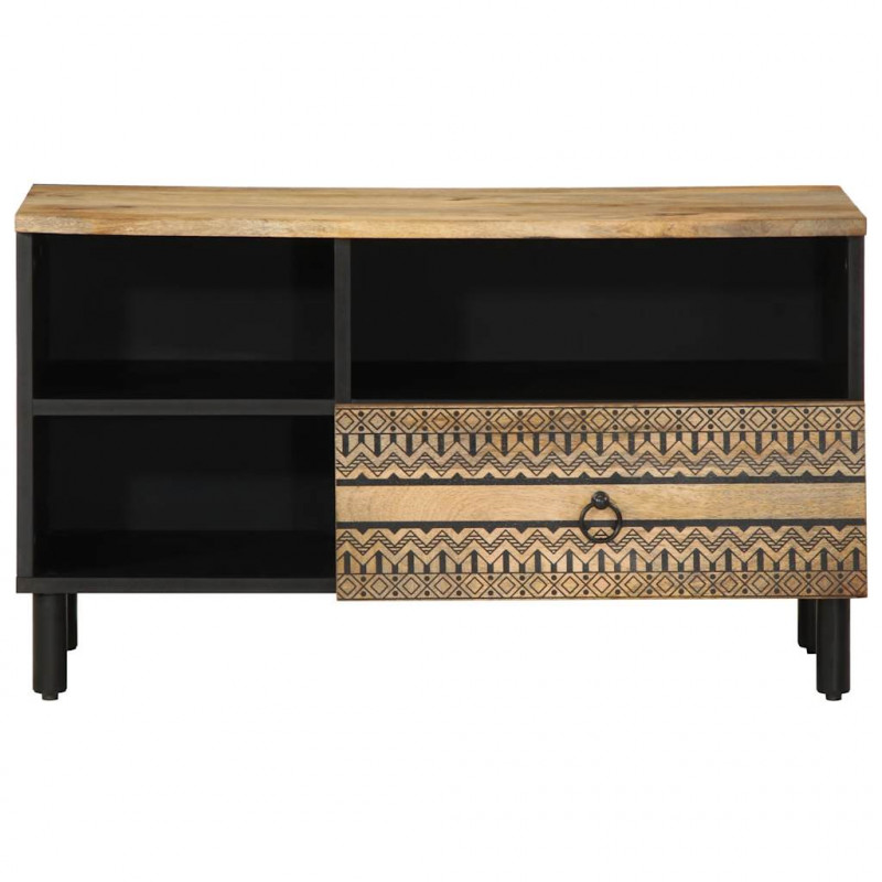 Szafka pod TV, czarne, 80x33,5x46 cm, surowe lite drewno mango