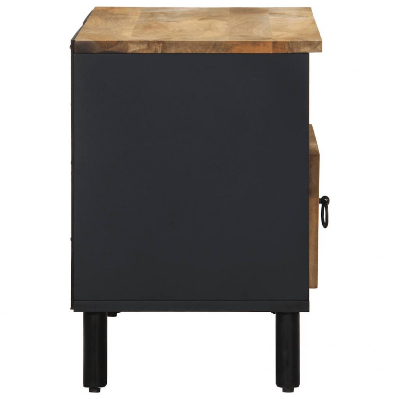Szafka pod TV, czarne, 80x33,5x46 cm, surowe lite drewno mango