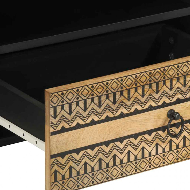 Szafka pod TV, czarne, 80x33,5x46 cm, surowe lite drewno mango