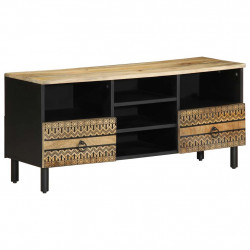 Szafka pod TV, czarne, 100x33,5x46 cm, surowe lite drewno mango