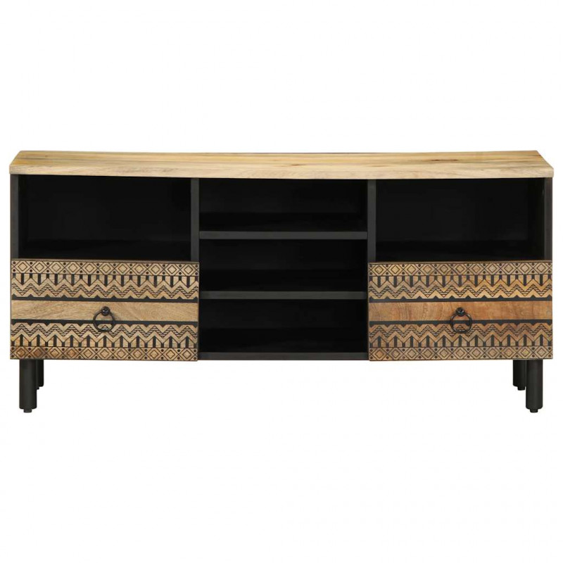 Szafka pod TV, czarne, 100x33,5x46 cm, surowe lite drewno mango