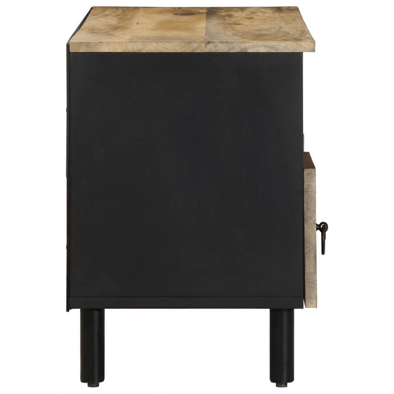 Szafka pod TV, czarne, 100x33,5x46 cm, surowe lite drewno mango
