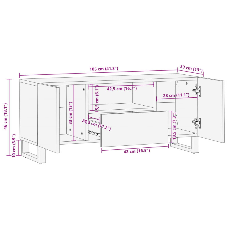 Szafka pod telewizor Brązowy 105 x 33 x 46 cm Drewno z mango