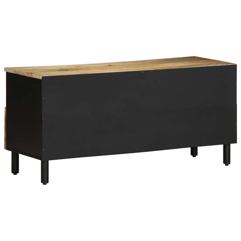 Szafka pod TV, czarne, 100x33,5x46 cm, surowe lite drewno mango