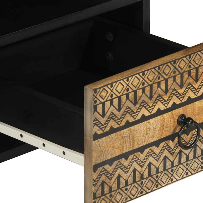 Szafka pod TV, czarne, 100x33,5x46 cm, surowe lite drewno mango