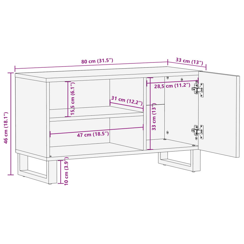 Szafka pod telewizor Brązowy 80 x 33 x 46 cm Drewno z mango