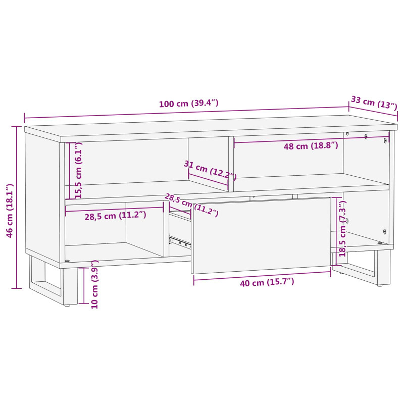 Szafka pod telewizor Brązowy 100 x 33 x 46 cm Drewno z mango