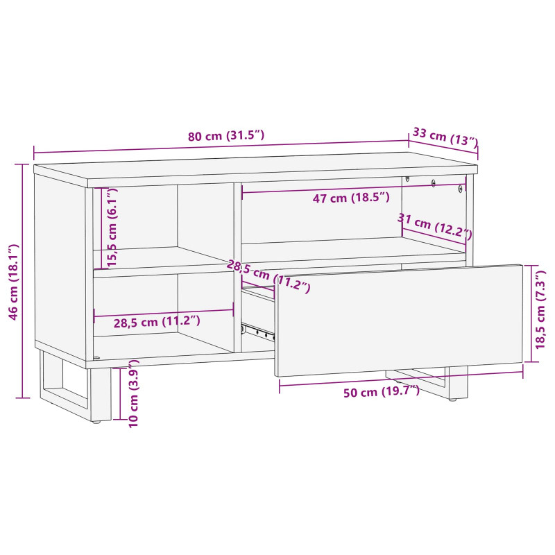 Szafka pod telewizor Brązowy 80 x 33 x 46 cm Drewno z mango