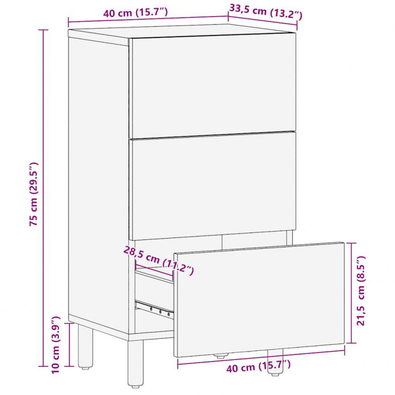 Szafka, 40x33,5x75 cm, lite surowe drewno mango