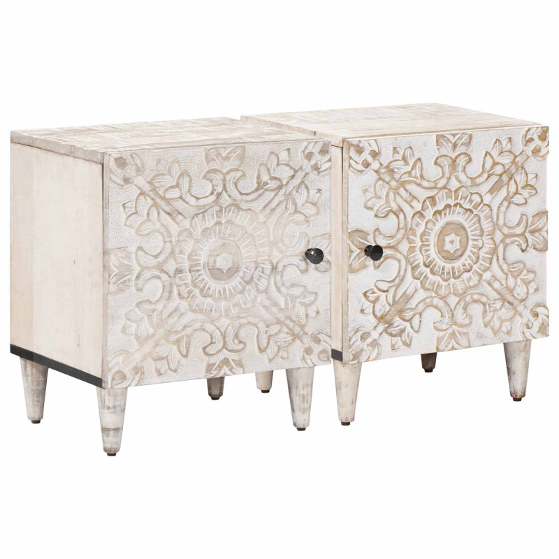 Szafka Nocna 2 pcs Biały 40 x 33,5 x 46 cm Drewno z mango