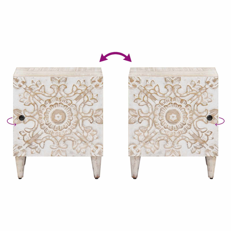 Szafka Nocna 2 pcs Biały 40 x 33,5 x 46 cm Drewno z mango