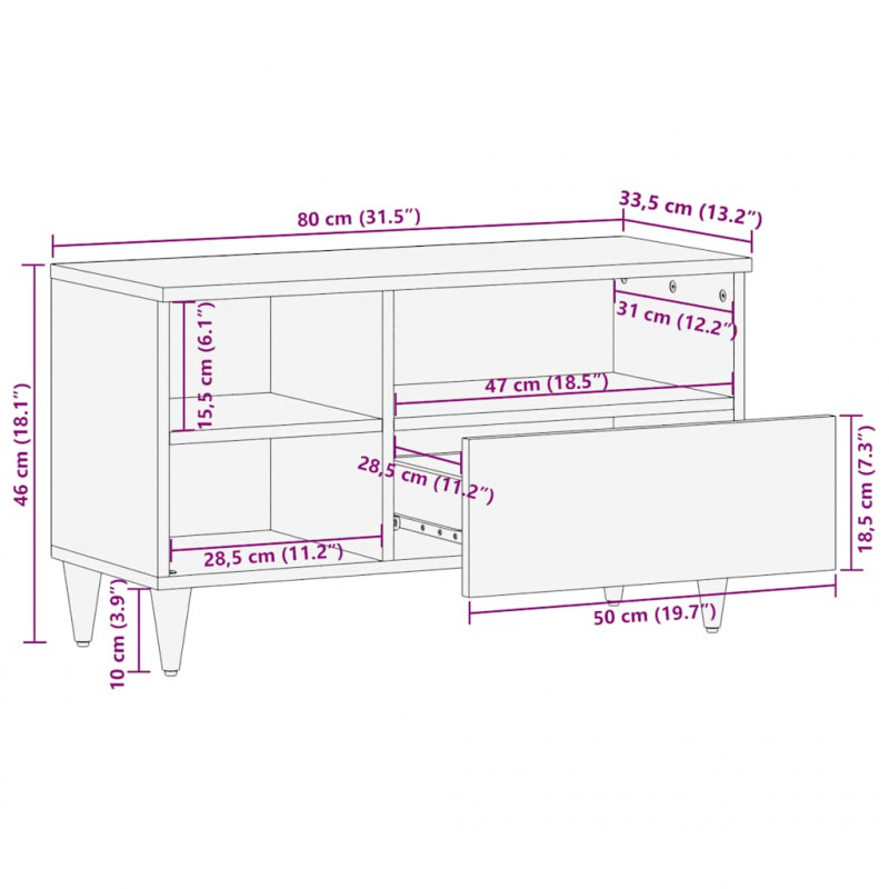 Szafka pod telewizor, 80x33,5x46 cm, lite drewno mango