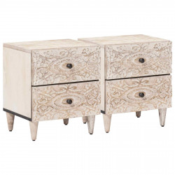 Szafka Nocna 2 pcs Biały 40 x 33,5 x 46 cm Drewno z mango