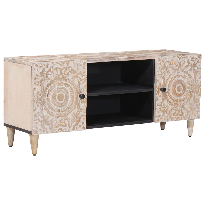 Szafka pod telewizor Biały 105 x 33,5 x 46 cm Drewno z mango