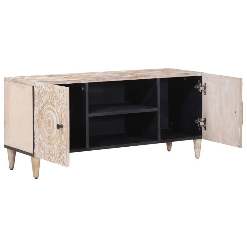 Szafka pod telewizor Biały 105 x 33,5 x 46 cm Drewno z mango