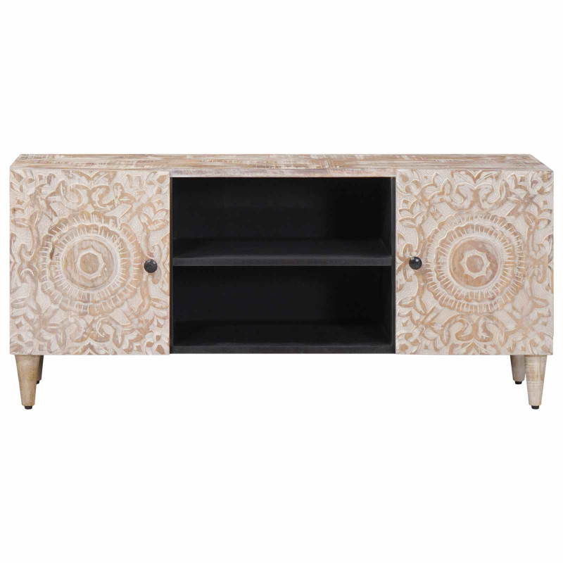 Szafka pod telewizor Biały 105 x 33,5 x 46 cm Drewno z mango