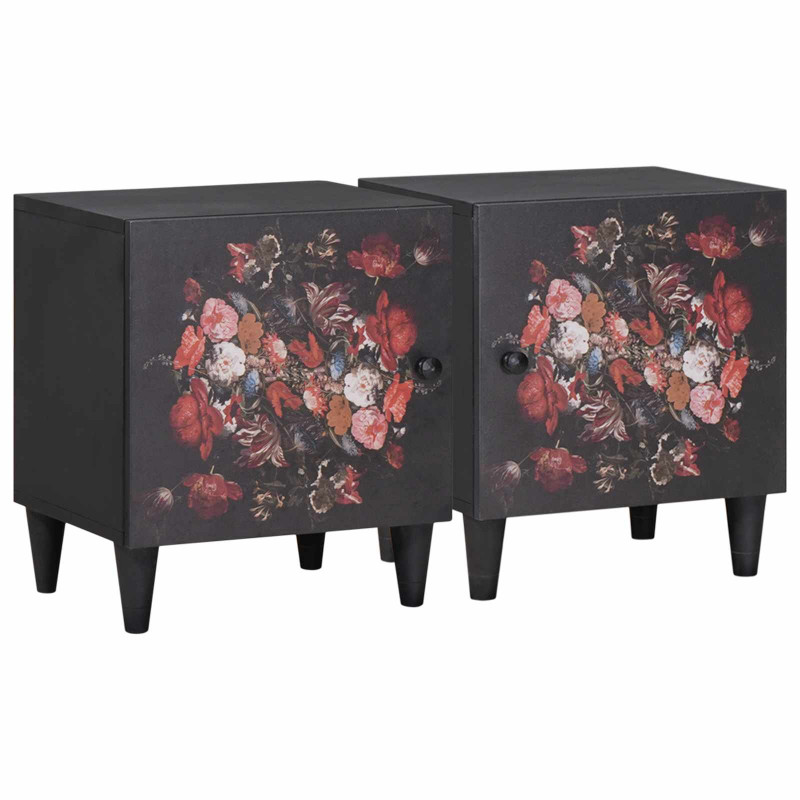 Szafka nocna z drzwiami 2 pcs Czarny 40 x 33 x 46 cm