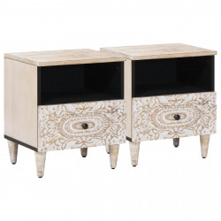 Szafka łóżkowa 2 pcs Biały 40 x 33 x 46 cm Drewno z mango