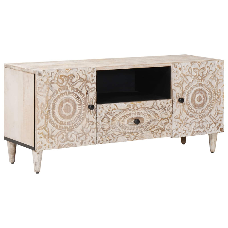 Szafka pod telewizor Biały 105 x 33,5 x 46 cm Drewno z mango