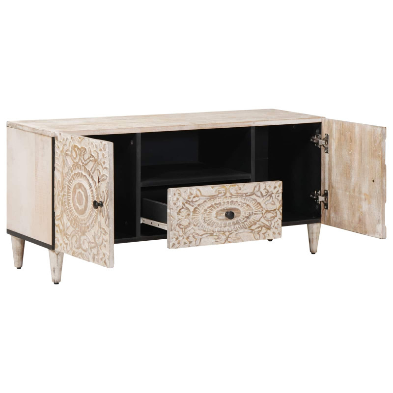 Szafka pod telewizor Biały 105 x 33,5 x 46 cm Drewno z mango