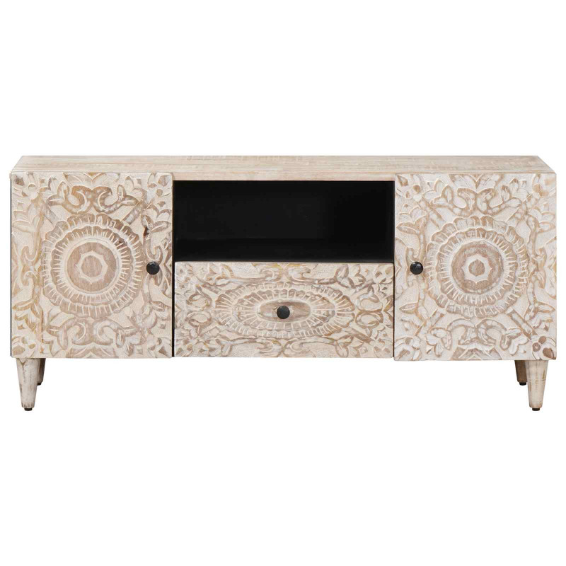 Szafka pod telewizor Biały 105 x 33,5 x 46 cm Drewno z mango