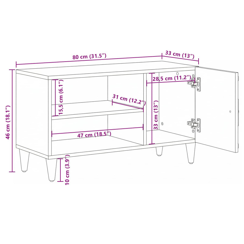 Szafka pod telewizor Biały 80 x 31,5 x 46 cm Drewno z mango