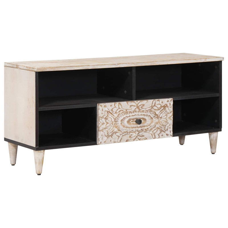 Szafka pod telewizor Biały 100 x 33,5 x 46 cm Drewno z mango