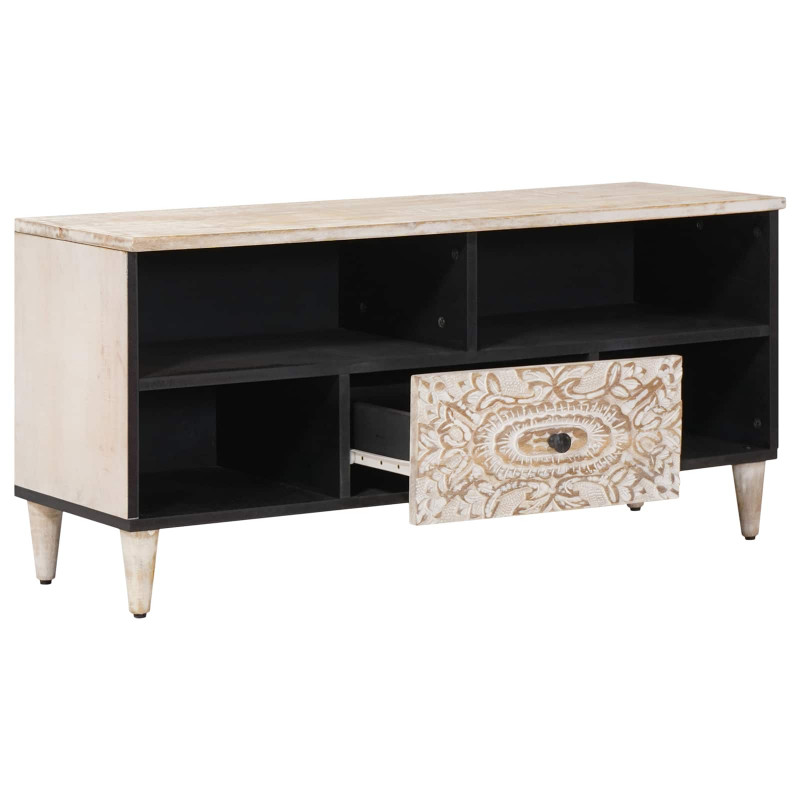 Szafka pod telewizor Biały 100 x 33,5 x 46 cm Drewno z mango
