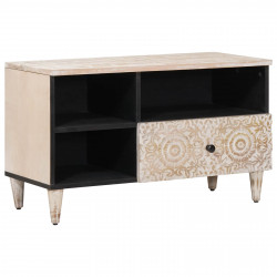 Szafka pod telewizor Biały 80 x 33,5 x 46 cm Drewno z mango