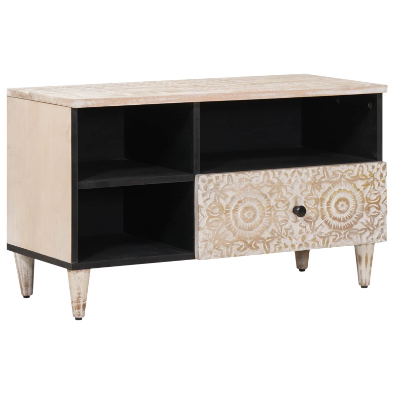 Szafka pod telewizor Biały 80 x 33,5 x 46 cm Drewno z mango