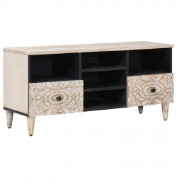 Szafka pod telewizor Biały 100 x 33,5 x 46 cm Drewno z mango
