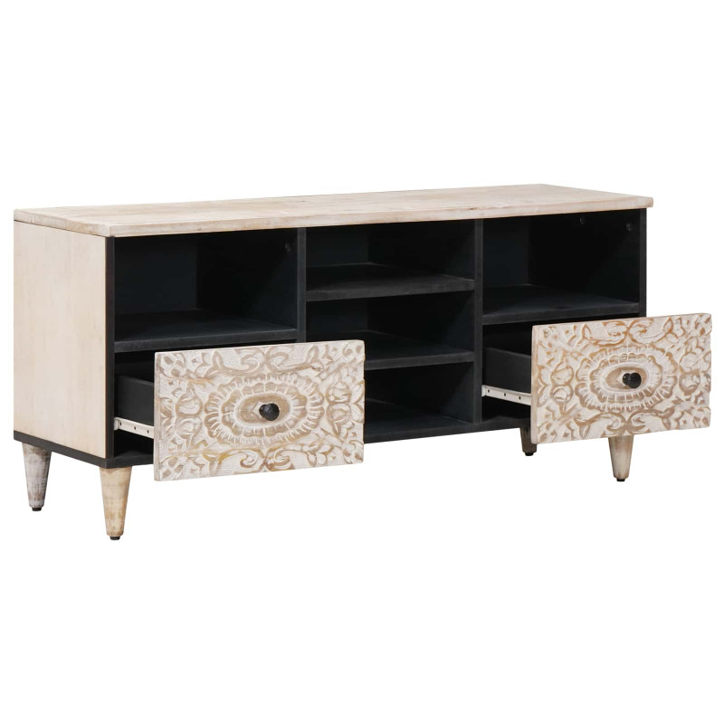 Szafka pod telewizor Biały 100 x 33,5 x 46 cm Drewno z mango