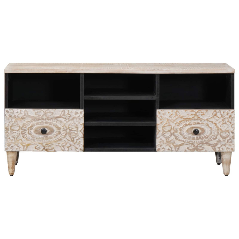 Szafka pod telewizor Biały 100 x 33,5 x 46 cm Drewno z mango