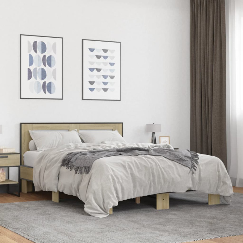 Rama łóżka, dąb sonoma, 120x200 cm, materiał drewnopochodny