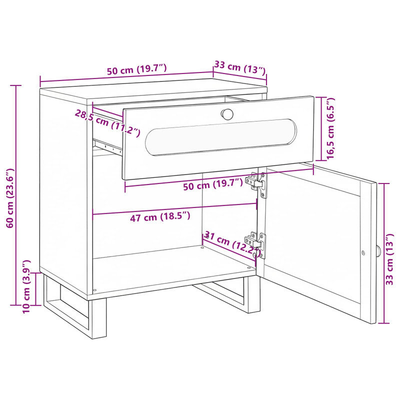 Szafka Nocna Naturalny 50 x 33 x 60 cm Drewno z mango