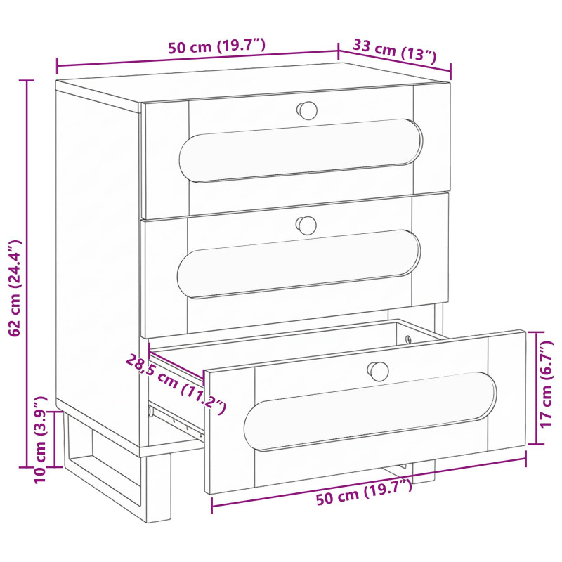 Szafka Nocna Naturalny 50 x 33 x 62 cm Drewno z mango