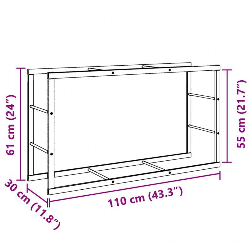 Stojak na drewno opałowe czarny 110x30x61 cm stalowy