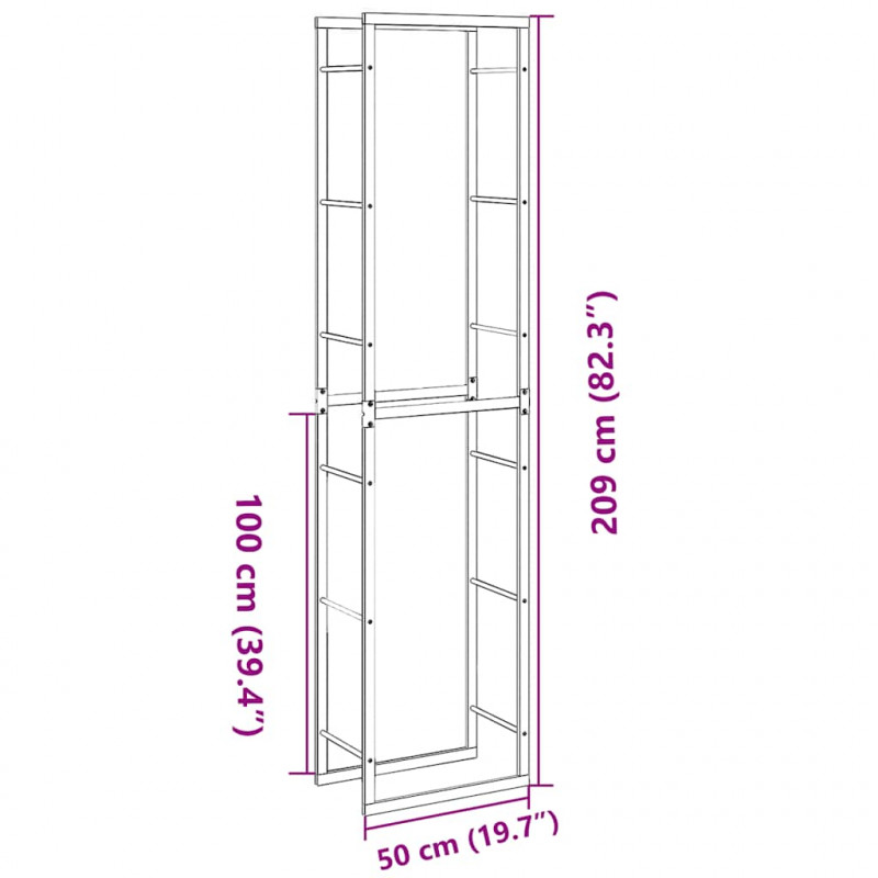 Stojak na drewno opałowe czarny 50x30x209 cm stalowy