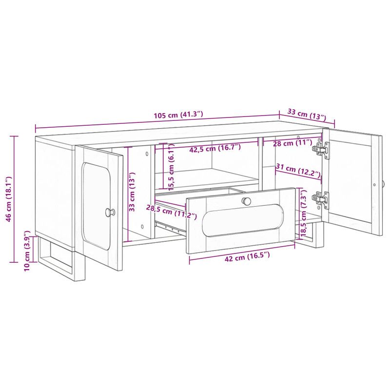 Szafka pod telewizor Brązowy 105 x 33 x 46 cm Drewno z mango