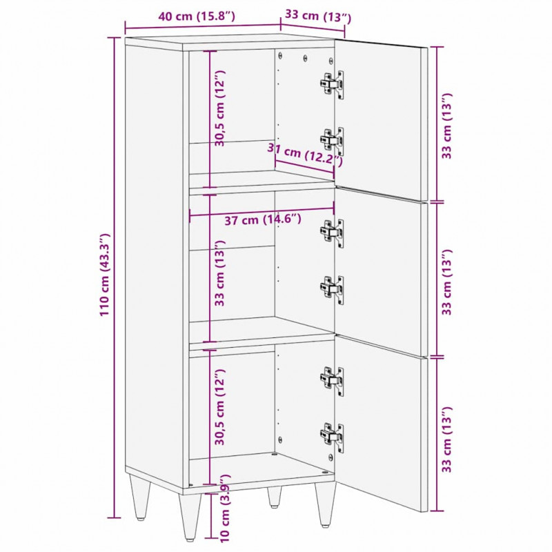 Highboard z półką Brązowy 40 x 33 x 110 cm Drewno z mango